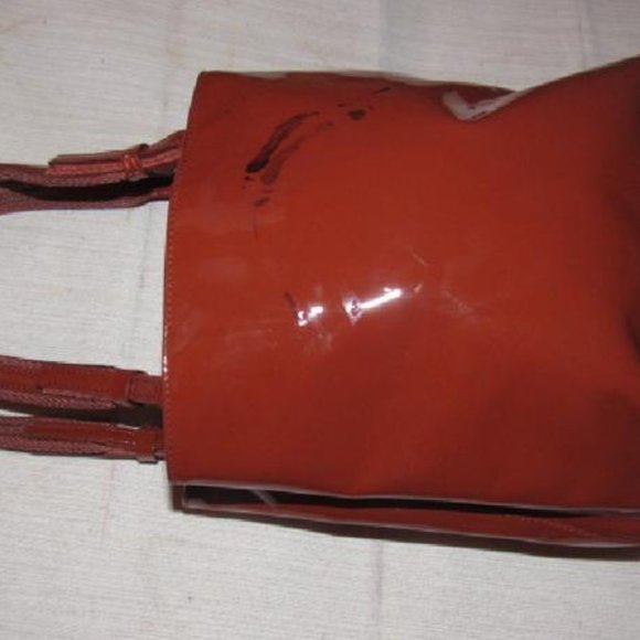 Prada Vintage Red Patent Leather And Pink Suede Designer Satchel Purse - Picture 10 of 11